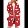 thumbnail image 3 of Suéter Cárdigan con Corazón para Mujer, Cuello en V, Abertura Frontal, Punto Acanalado, Abrigos con Bolsillos. Rojo L, 3 of 10