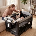 thumbnail image 6 of AILEEKISS 3-in-1 Foldable Baby Playard with Bassinet and Changing Table for Newborn, Black, 6 of 10