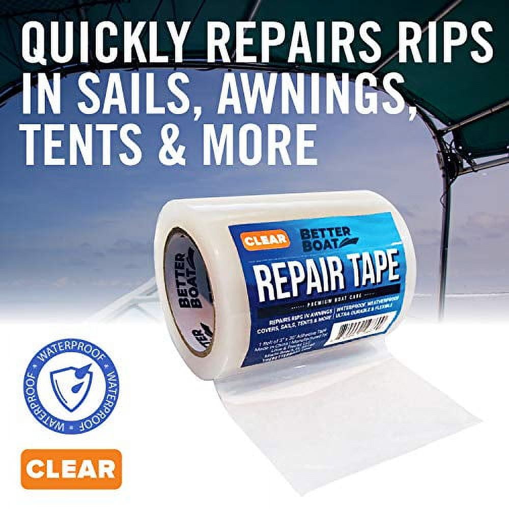 Fabric Repair Tape Repair Boat Covers Canvas Tent Repair Tape Pop Up Camper  RV Awning Repair Tape Tarp Canopy Tear & Vinyl Waterproof Bimini Tops Sail  Air Mattress Patch Kit 30FTx3 Clear