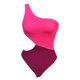thumbnail image 1 of Traje de baño sexy de un solo hombro en color rojo rosa para mujer, traje de baño creativo abierto de lado, 1 of 5