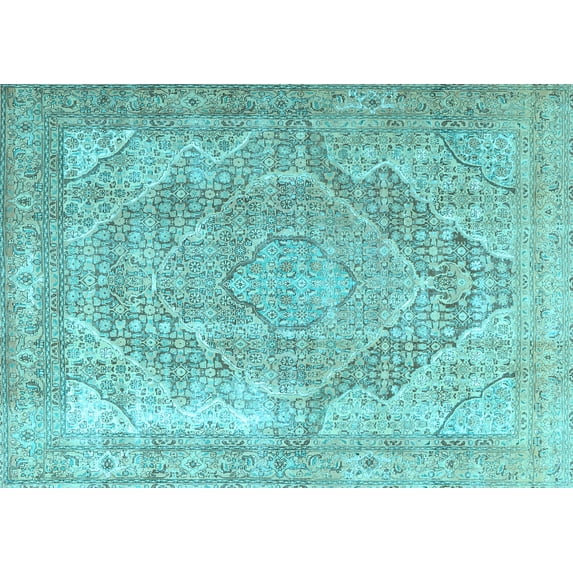 Ahgly Company Indoor Rectangle Medallion Light Blue Traditional Area Rugs, 7' x 10'