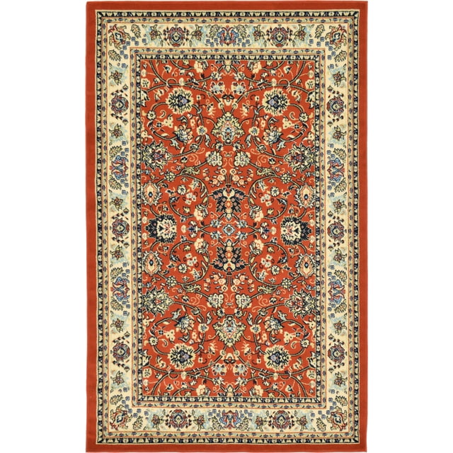 Unique Loom Kashan Traditional Floral Area Rug, 5 x 8 Feet, Terracotta/Ivory