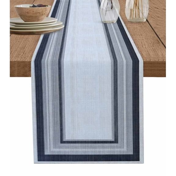 Black Grey Gradient Burlap Cotton Table Runner 13x108 Inches Long, Gray White Square Geometric Farmhouse Table Runners, Outdoor Dining Tablecloths Decor for Baby Shower/Party/Wedding