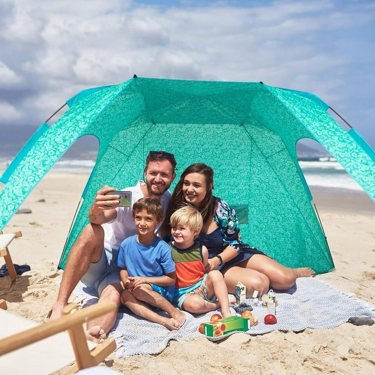 Sun Ninja Pop Up Royal Blue Beach Tent UPF50+ with Shovel, Pegs & Stability Poles