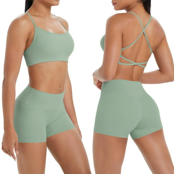 Women's 2 Piece Workout Set Backless Sports Bras High Waist Shorts Sets Seamless Yoga Gym Activewear, S