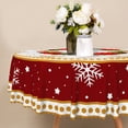thumbnail image 3 of Christmas Poinsettia Floral Round Tablecloth,60 Inch,Stain‑Resistant Table Cover for Holiday Family Dinner, 3 of 6