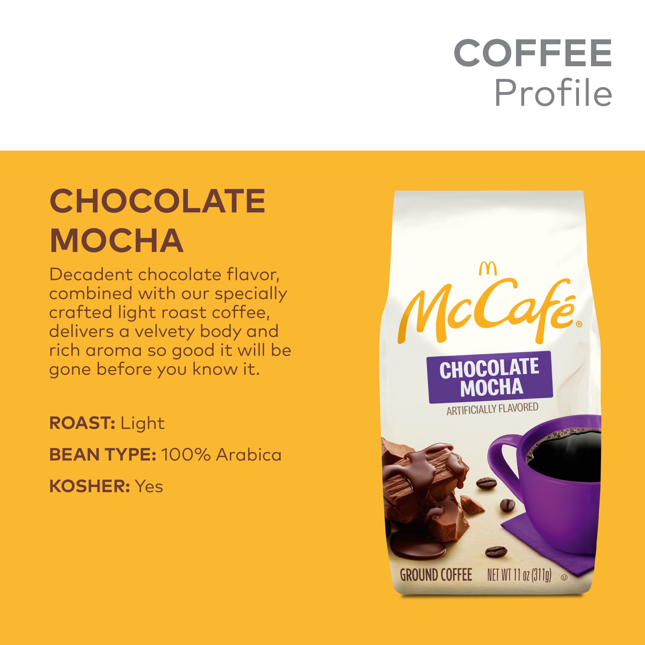 McCafe Mocha Collection Chocolate Mocha Flavored Ground Coffee, Light Roast, 11 oz Bagged