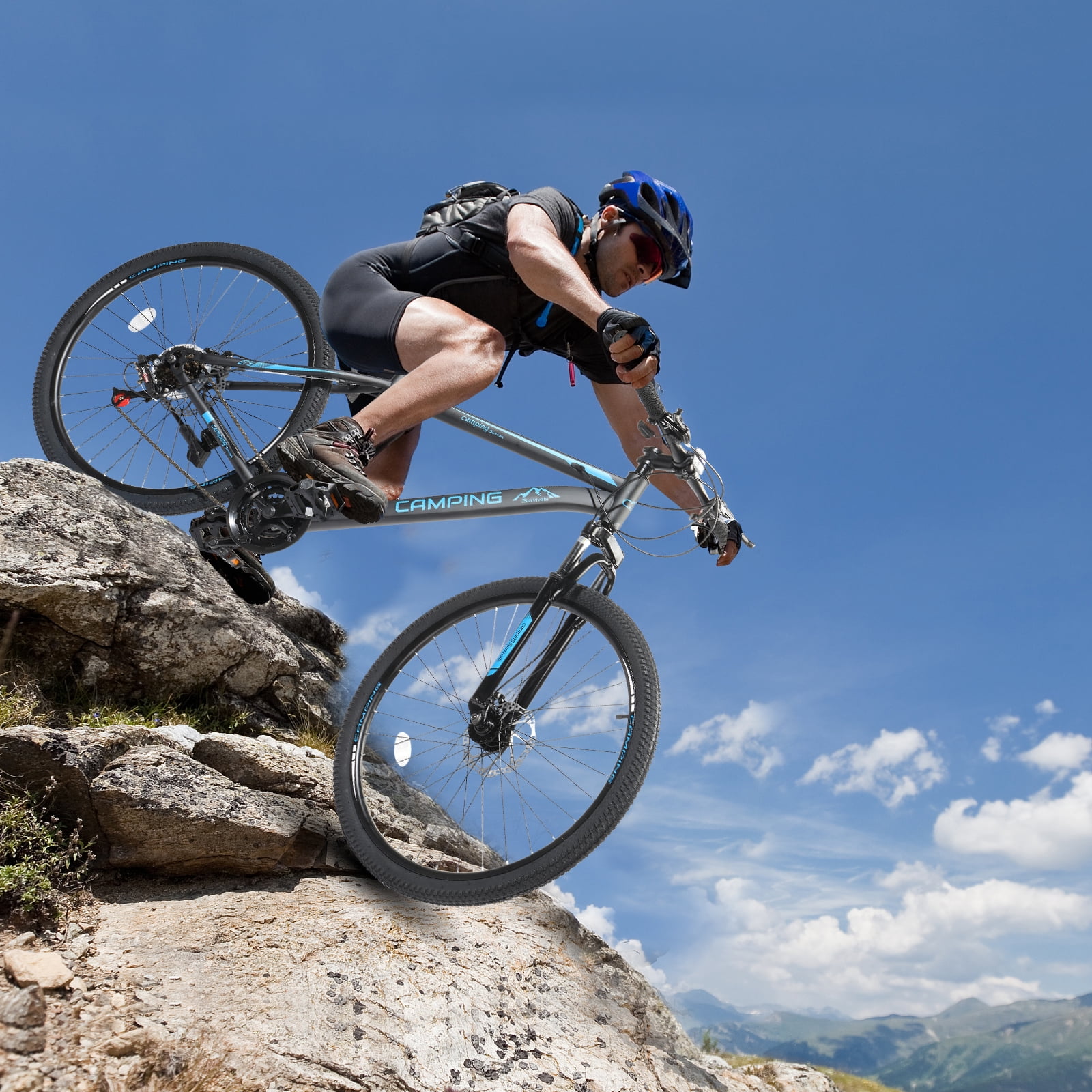 UBesGoo 27.5in Mountain Bike 21 Speed for Adult with Disc Brakes & Suspension, Black, Blue