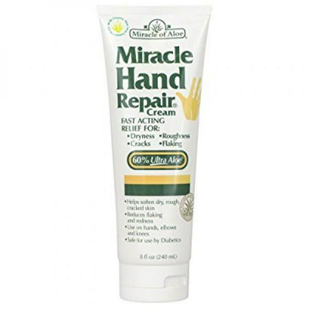 Miracle Hand Repair Cream 8 Oz Lotion Relieves Dry, Cracked, Flaking Helping Hands Reduce Redness For Hands Elbows Knees Best Therapeutic Purest Whole Leaf Natural Aloe Vera (Best Hand Cream For Dry Cracked Fingers)