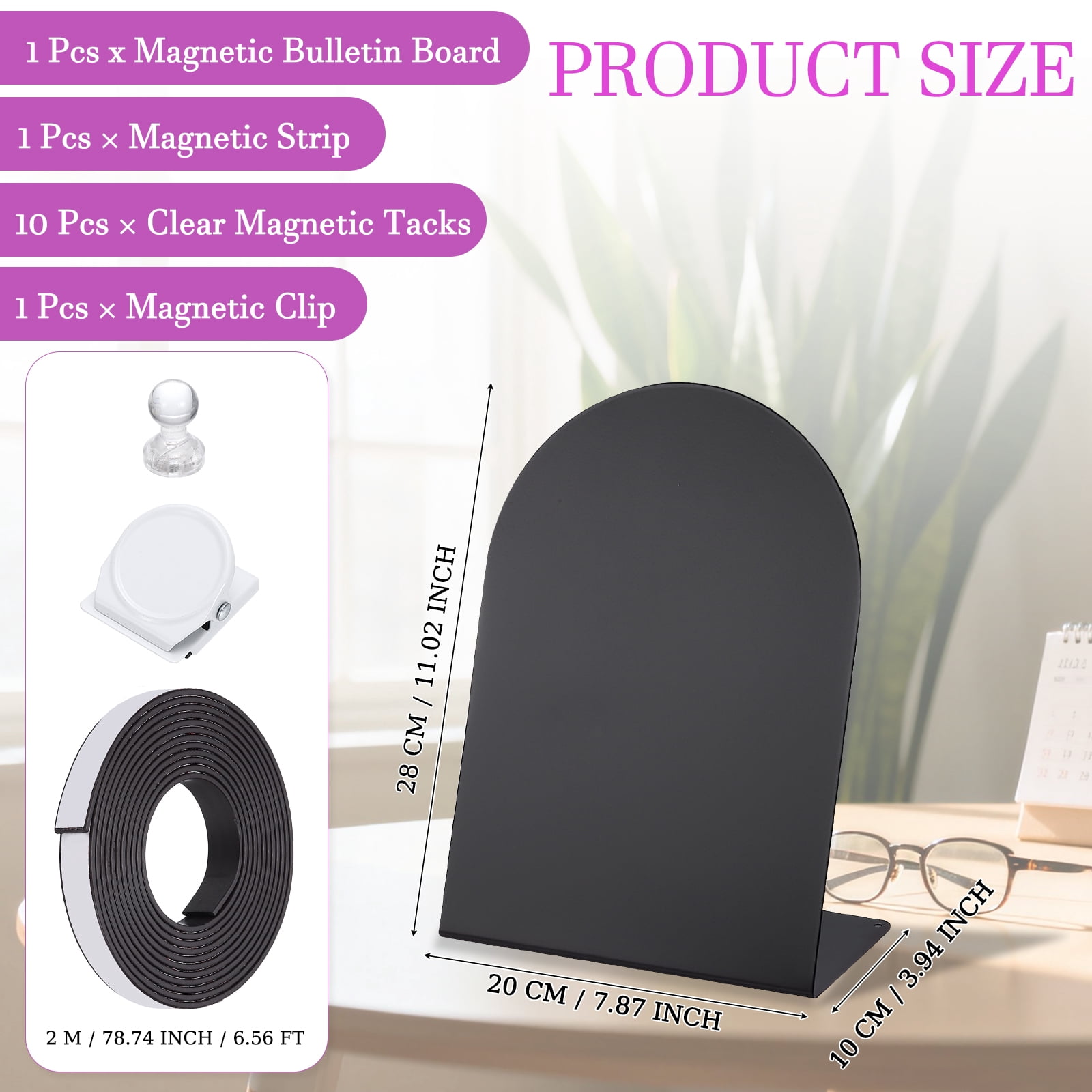 Uxcell Magnetic Bulletin Board, Memo Magnet Display Stand Board with Magnetic Accessory Set for Home Office Kitchen, Black