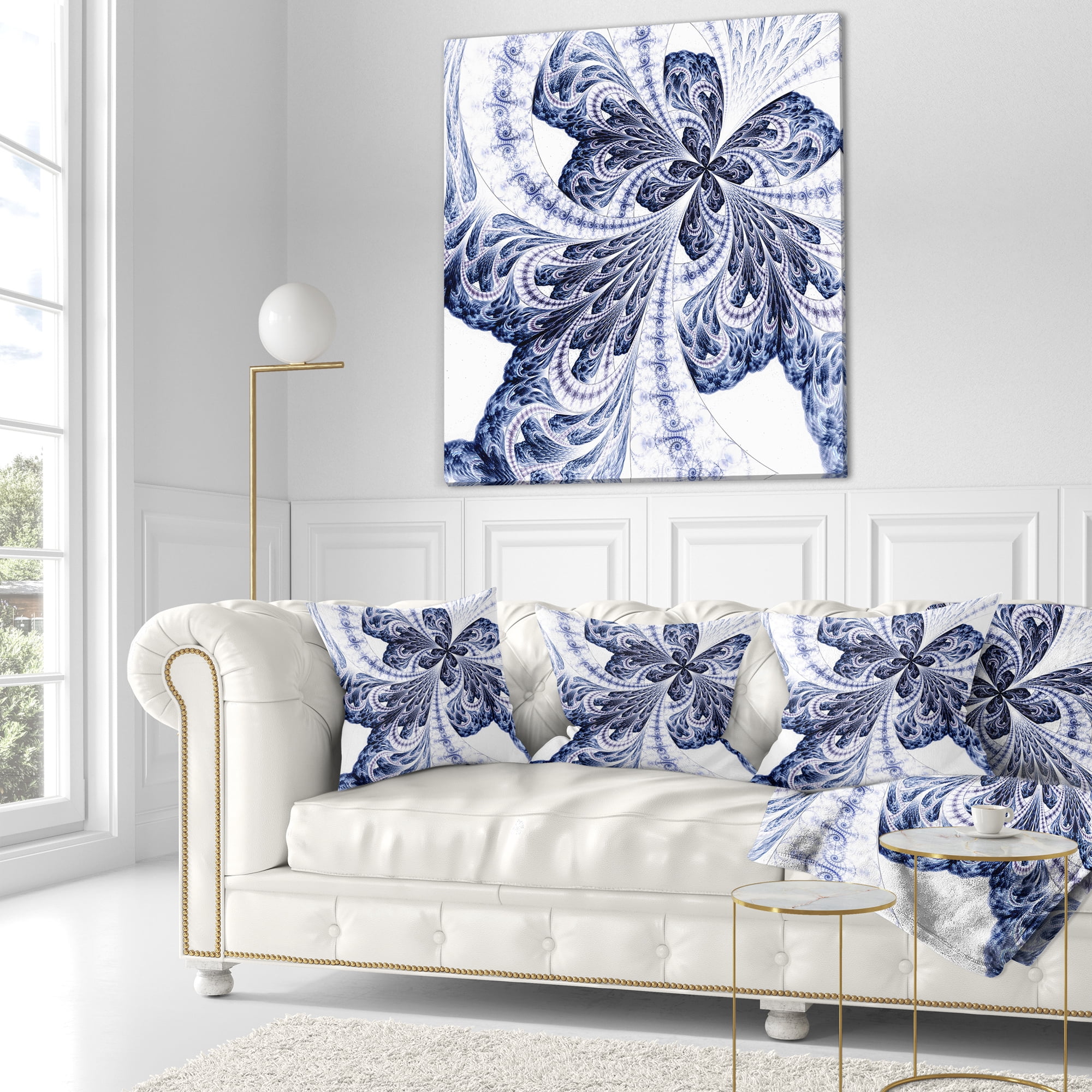 Designart Symmetrical Tight Blue Fractal Flower - Floral Throw Pillow - 18x18