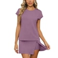thumbnail image 2 of Women Summer 2 Piece Outfits Casual Crewneck Short Sleeve Tops and Side Split 2 in 1 Skorts Shorts Matching Sets, 2 of 5