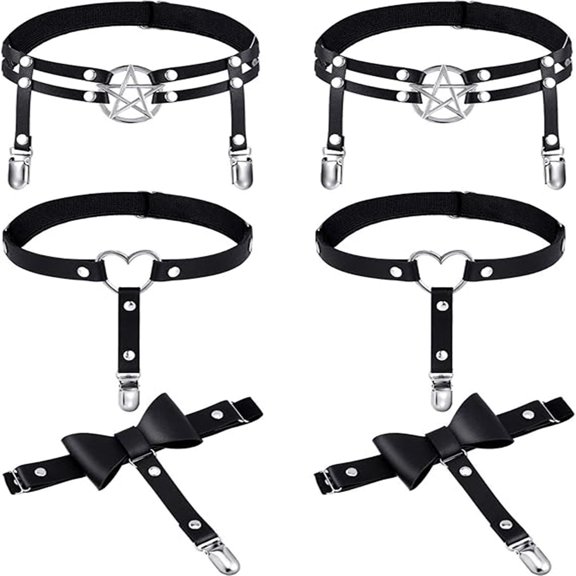 6 pieces Thigh High Garter Belt Heart Star Shaped Butterfly Knot Punk Leg Garter with Anti Slip Clips Elastic Punk Gothic Adjustable Thigh Ring for Women