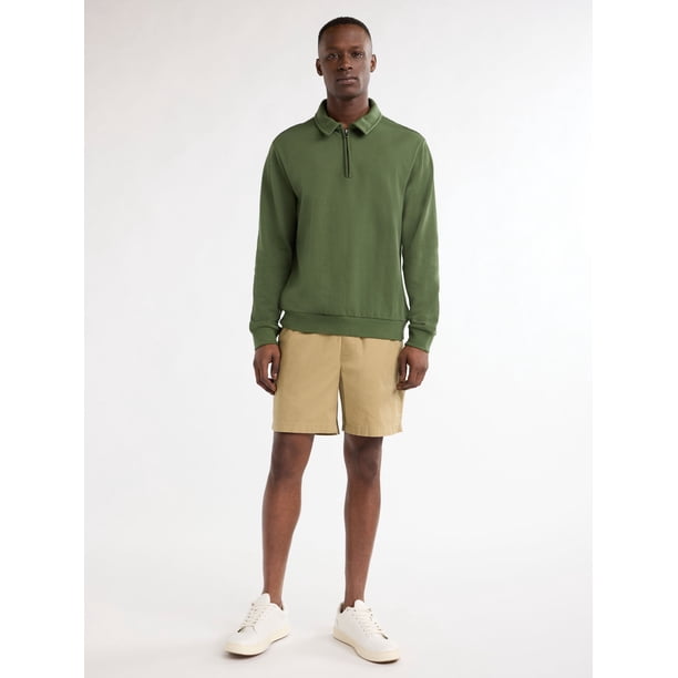 Free Assembly Men's Quarter Zip Fleece Pullover with Long Sleeves