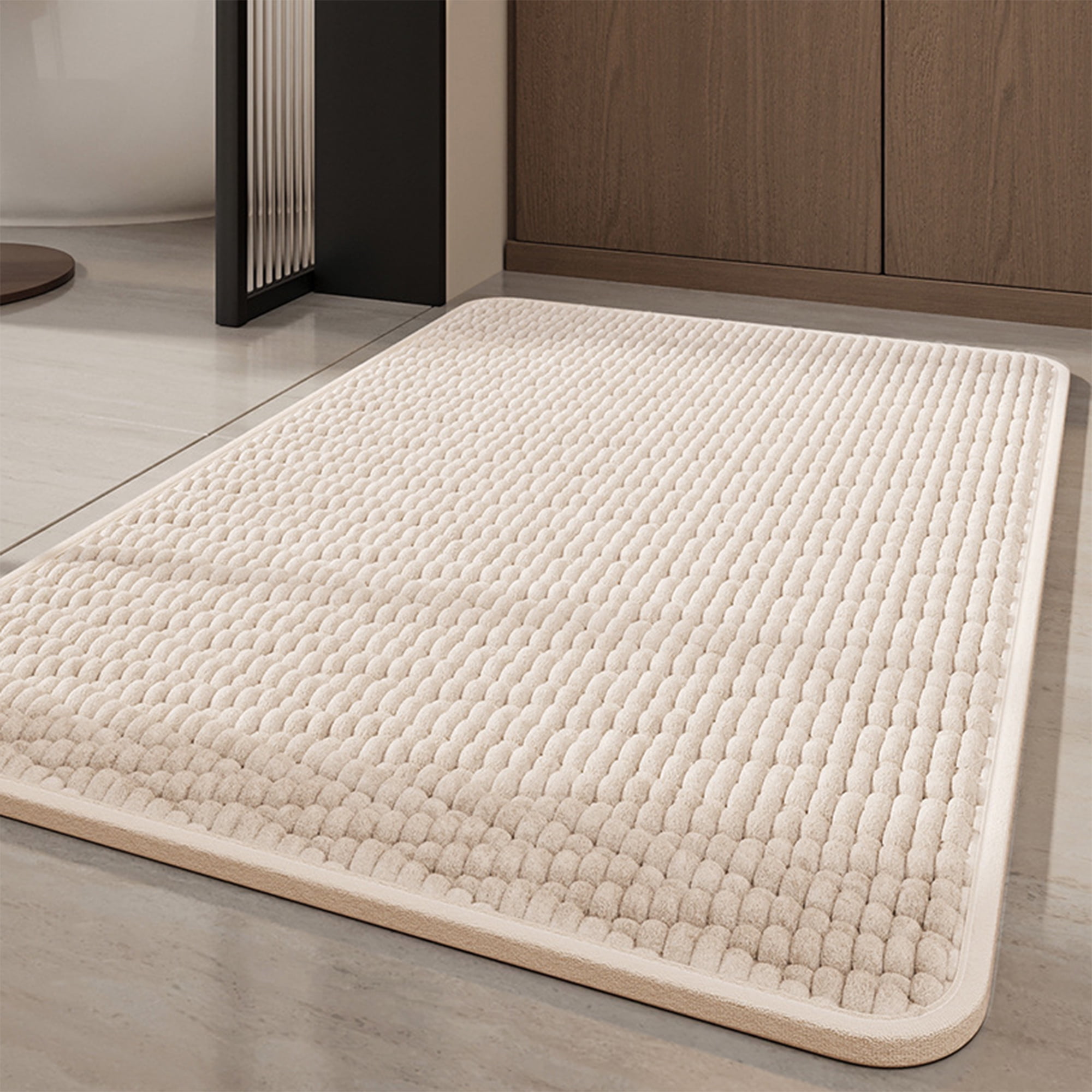 Unique Bargains Rubber Backing Quick Dry Bath Mat Beige 20" x 32"