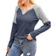 thumbnail image 4 of Camisa de Mujer Cuello en V Contraste Color Manga Larga Top Camiseta Interior Poliéster para Otoño Invierno Azul XXL, 4 of 6