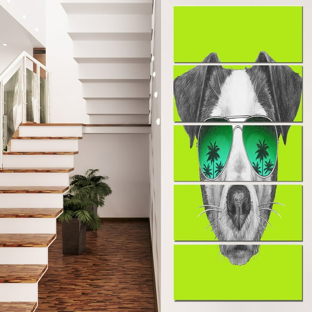 Jack Russell in Green Glasses - Contemporary Animal Art Canvas