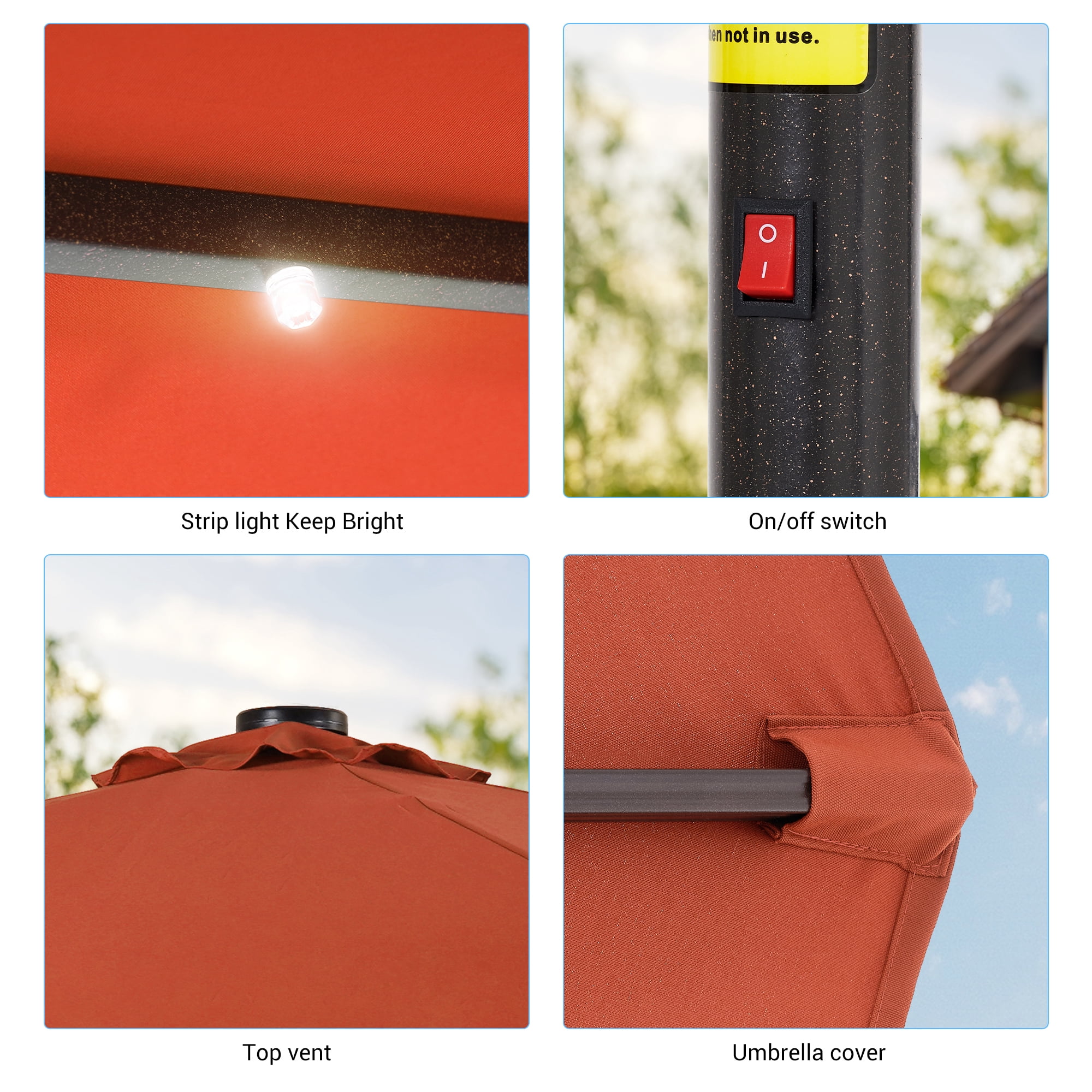 CHYVARY 10Ft LED Round Patio Umbrella with Large Canopy Outdoor Table Umbrella for Garden, deck and pool, Orange
