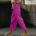 thumbnail image 2 of Jxximdong Pants for Women Cotton And Linen Solid Color Elastic Waistband Trousers With Pockets Side Buttons Loose Casual Trousers Pink M Trousers, 2 of 8