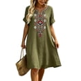 thumbnail image 5 of Antinious Ladies Short Sleeve V-Neck Embroidered Bohemian Versatile Dress with Side Pockets, 5 of 5