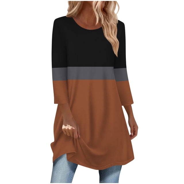 cfhntfmh Tunique à Manches 3/4 pour Femmes, Col Rond, Ample, Décontractée, Tendance
