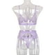 thumbnail image 3 of Conjunto de ropa interior de encaje de 3 piezas para mujer, sujetador sexy, panty, liguero, morado claro, L tholdsy XX000052-27, 3 of 7