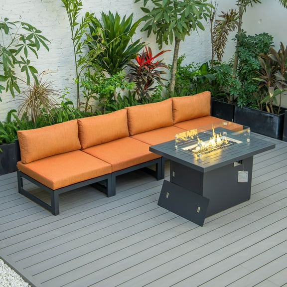 Patio Furniture Set Outdoor 5 Piece Chairs & Fire Pit Table - Modern Sectional Seating