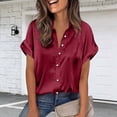 thumbnail image 2 of Amzcrzy Shirts for Women Trendy Button Down Silk Blouses for Women Dressy Casual Solid Color Satin Summer Tops Comfy Short Sleeve Turn Down Collar Business Outfits 2XL, 2 of 9