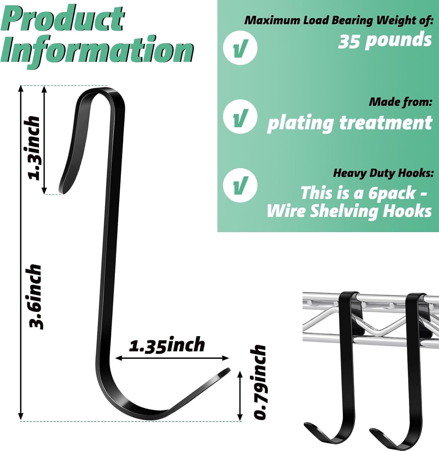 TrendMallOasis  6 Pcs J Hook for Wire Shelving 3.6 Inch Large Heavy Duty Metal Shelf Hooks for Wire Shelves Racks Closet Shelving Accessories