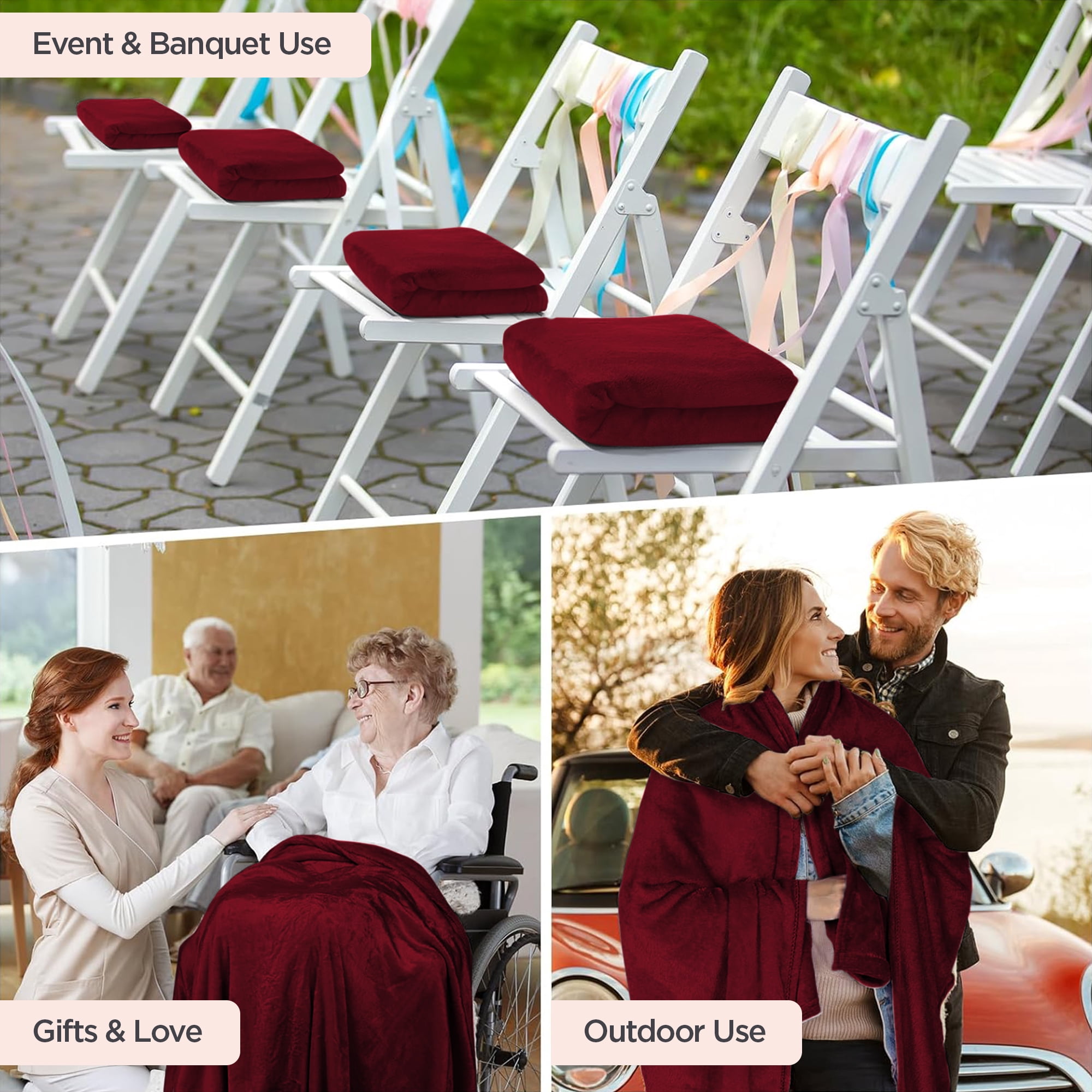 Moonlight20015 Wholesale Fleece Queen Blankets 10-Packs All-Season Soft Plush Throw for Charity, Shelter, & Home Washable, Lightweight & Cozy Burgundy (90"x90")