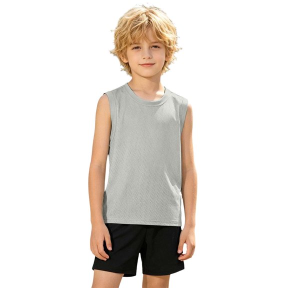 Boys Ice Silk Mesh Sleeveless Tank Top, Thin Breathable Solid Vest For Big‑Kids Summer Sports & Outside Play