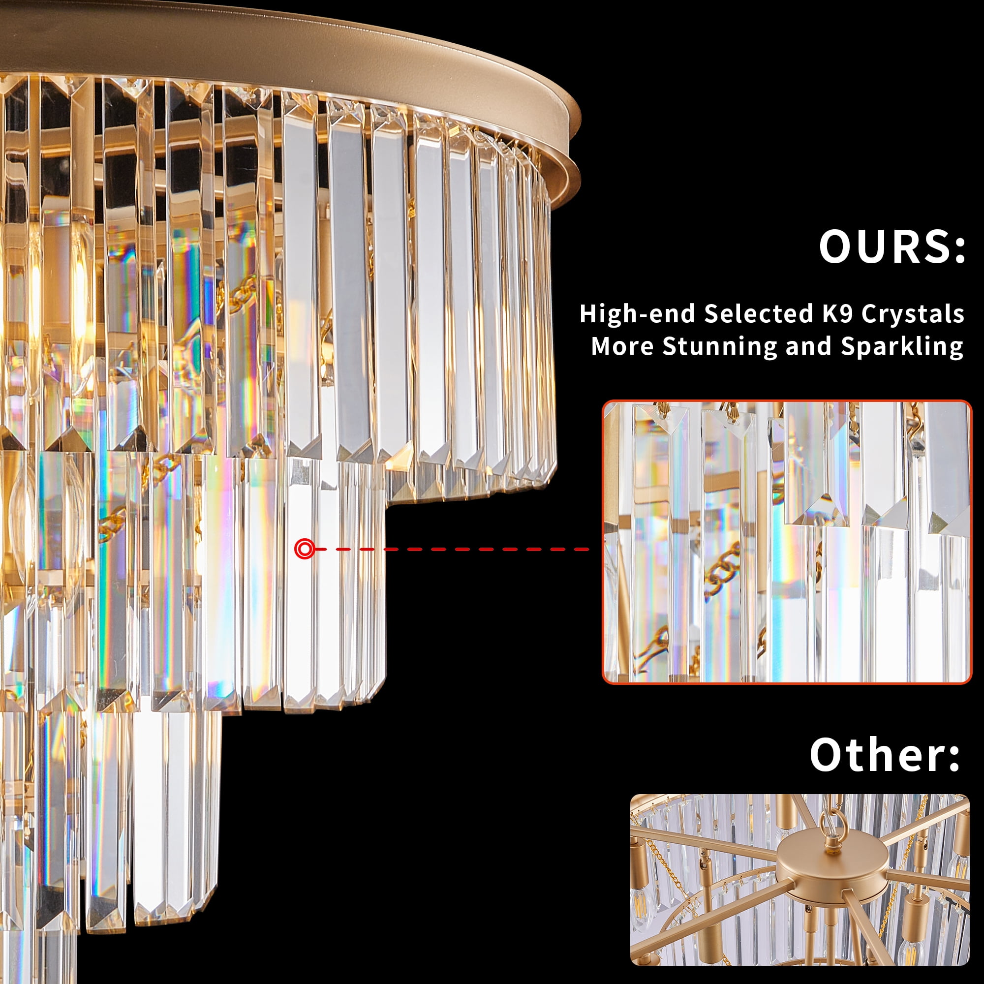Jopath 24" 4-Tier Crystal Chandelier, 12-Light Golden Frame Pendant Light, Elegant Ceiling Lighting for Living Room, Dining Room, Bedroom (No Bulbs)