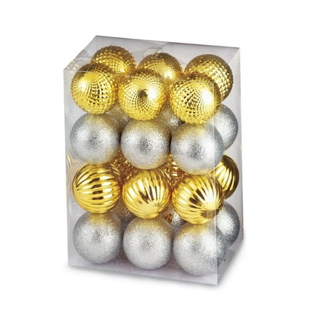 - Shatterproof Gold And Silver Christmas Ornaments Set, 24 Pc