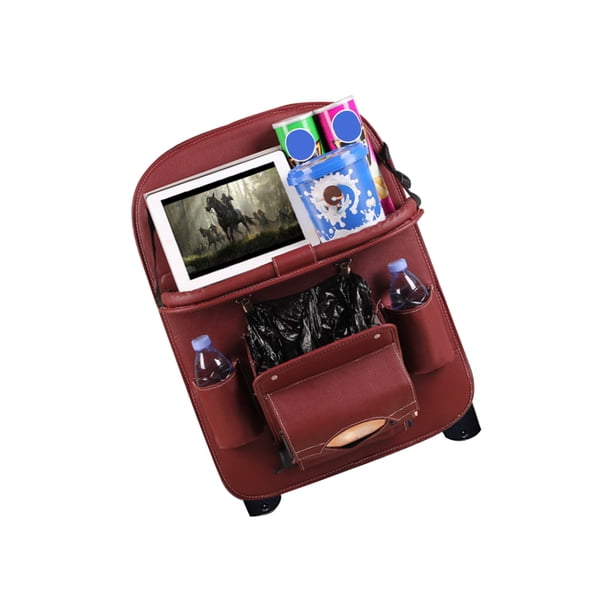 Riwesomey Organizador trasero para asiento de coche, bolsa de almacenamiento, soporte de viaje con bolsa de basura, artículos para coche, cuero PU en Automoción decorativa y accesorios vino rojo