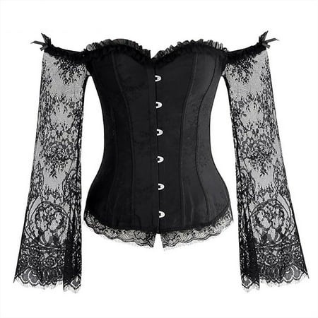 Huuilaibazoo Corset Tops for Women with Sleeves  Bustier Overbust Lace Up Bodice Lingerie  Vintage Steampunk Strapless Shirt