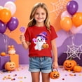 thumbnail image 5 of xaweyi Girls Crew Neck Short Sleeve T Shirt Halloween Ghost Pumpkin Cute Cartoon Graphic Kids Casual Tee, 5 of 8