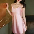 thumbnail image 4 of Xixinqiwan Women Sexy Lingerie Silk Satin Nightgown Mini Slips V Neck Negligee Chemise Sleepwear with Adjustable Straps Watermelon Red M, 4 of 6