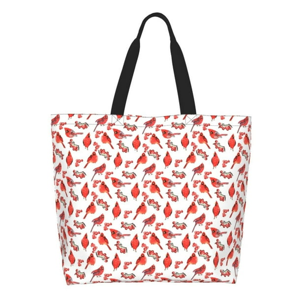 Fotbe Red Birds Bolsa Tote Estética de Lona con Estampado para Mujer - Bolsa Reutilizable de Hombro Casual para Vacaciones, Compras, Trabajo y Gimnasio