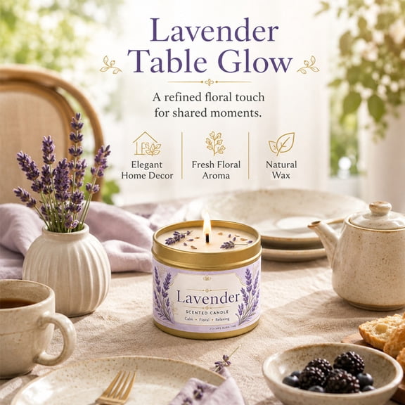 Gaecuw Lavender Scented Candle Aromatherapy Tin Long Burning Relaxing Candle for Home and Spa, Purple