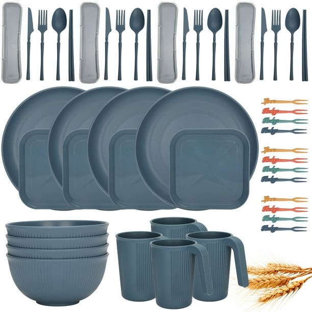 Virego Plastic Dinnerware Sets of 20 Pieces, Reusable Wheat Straw