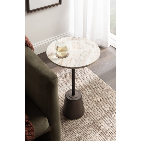 Kate and Laurel Tira Round Marble Side Table, 14 x 14 x 24, Brown Marble and Bronze, Decorative Pedestal End Table for Use as a Bedroom Nightstand or Living Room Plant Stand Table