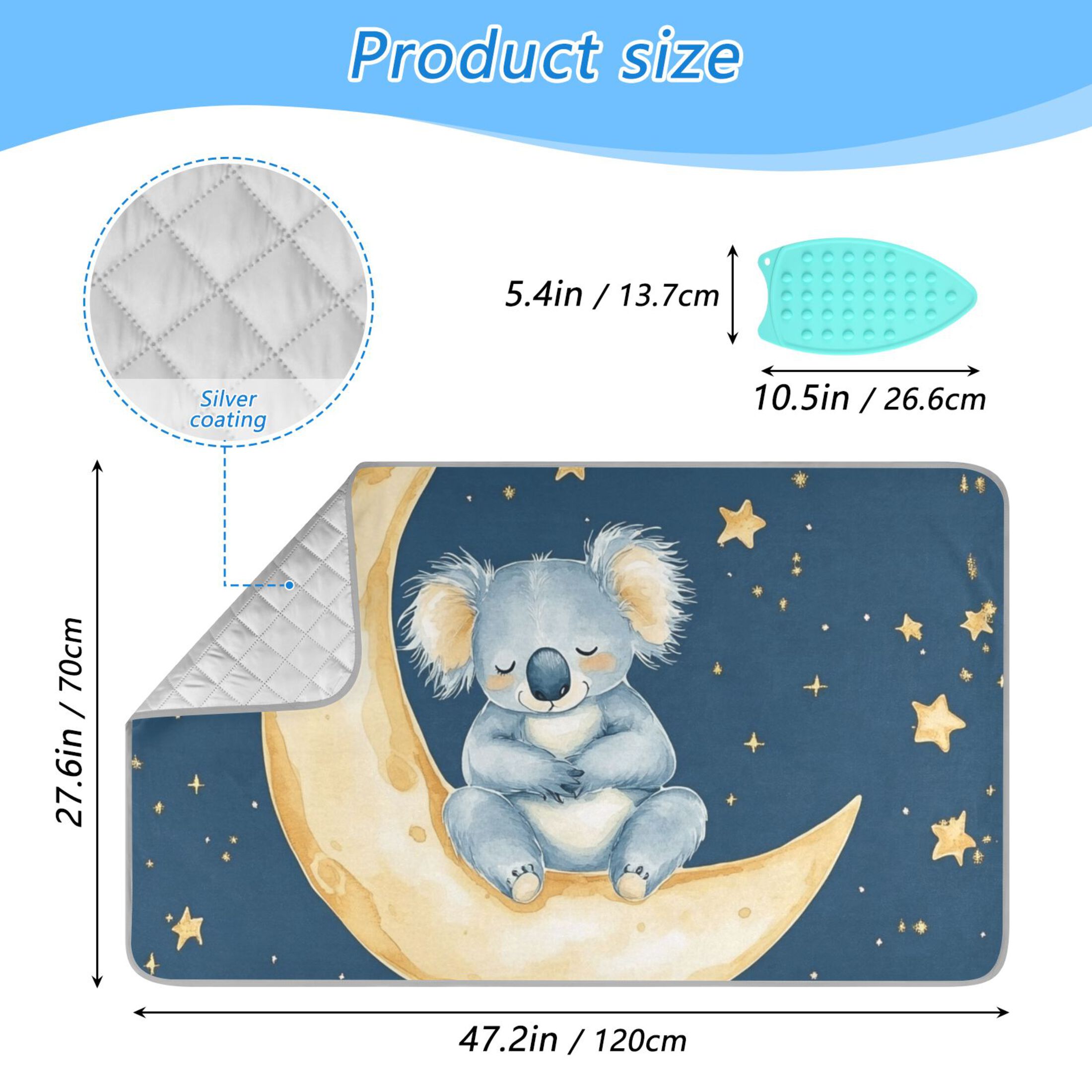 Koala Sleeping on The Moon Stars Ironing Mat Blanket Portable Travel Ironing Pad Heat Resistant Pad 47.2" x 27.6”