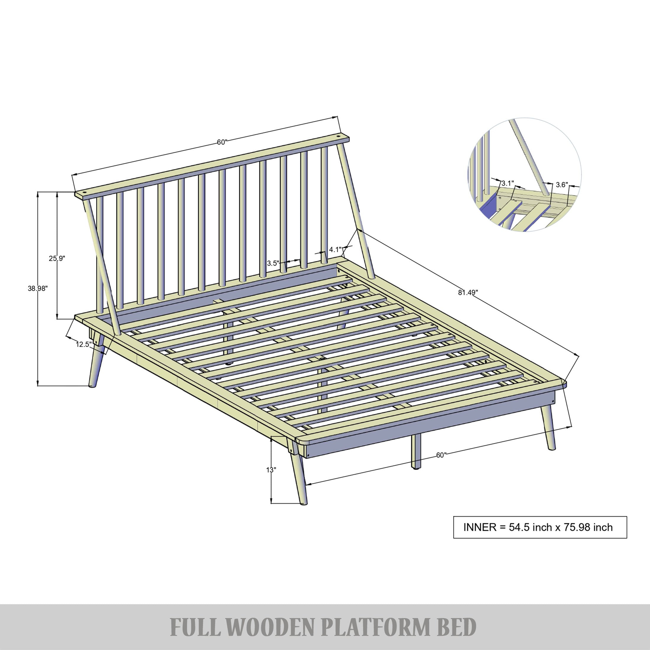 Castle Place Vintage Spindle Wooden Full Platform Bed, Walnut