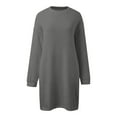 thumbnail image 5 of Women's Solid Color Knit Sweater Dress with Pockets Round Neck Long Sleeve Casual Soft Tunic Midi Outfit for Fall Winter Wear, 5 of 5
