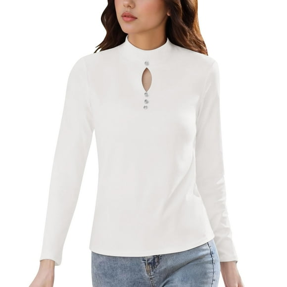 WRKEKC Long Sleeve Shirts for Women Solid Color Double Layer Thermal Round Neck Base Top with Insulating Fabric and Smooth Exterior for Sleek Layering