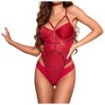 thumbnail image 1 of TSADFHJI Lingerie Robe pour Femmes Lingerie Sexy Transparente Couleur Unie Squelette Filet Ensemble de Lingerie TG Rouge, 1 of 9