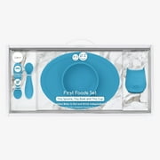 ezpz First Foods Set (Blue) - 100% Silicone Suction Bowl, 2oz Cup, Tiny Spoons - Designed by a Pediatric Feeding Specialist - 6 Months+