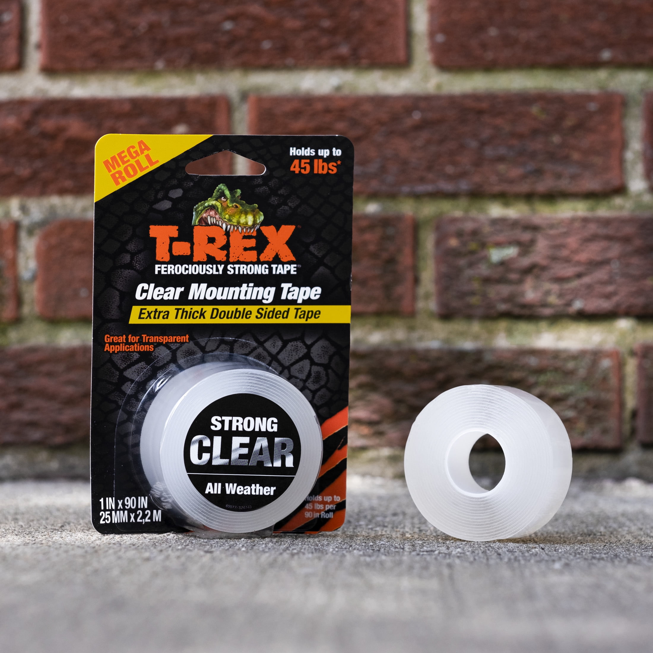 (3 pack) T-Rex Brand Ferociously Strong Extra Thick Mounting Tape, 1 in. x 90 in., Clear