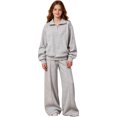 thumbnail image 2 of Angala 2 Piece Outfits For Girls Hooded Long Sleeve Half Zip Fleece Sweatshirt With High Waist Wide Leg Pants Set Girls Fall Season Wear Clothes, 2 of 9