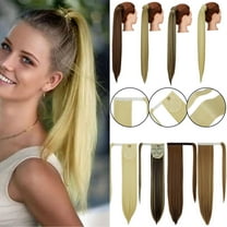 Youloveit Clip On Ponytail Hair Extensions for Women Wrap Around Thick Straight Hairpiece, Soft Straight Pony Tail Hair Synthetic Hairpiece, 160g Brown/Light Auburn(28" Ash Blonde)